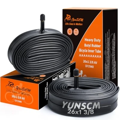 Image de YunSCM 2PCS 37 590 épaissies Chambres à air 26x1 3/8 AV33mm Schrader Valve compatibles 26 Pouces de vélo x 1 3 8