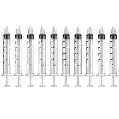 Image de Lot de 10 seringues Luer Lock 5 ml en plastique avec pointe sans aiguille pour laboratoire scientifique