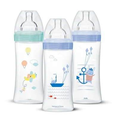 Image de Dodie Garçons Lot de 3 Biberons Anti Colique Sensation plus, Garçon, 330 ml, +6 Mois, Tétine Plate, Débit 3, Bleu Pastel, Unité (Lot 1)