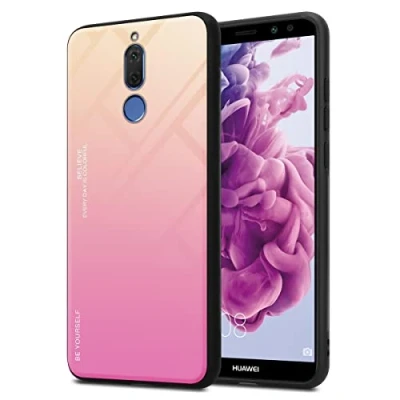 Image de cadorabo Housse Compatible avec Huawei Mate 10 Lite en Jaune Rose Coque de Protection Bicolore Silicone TPU et Dos Verre trempé