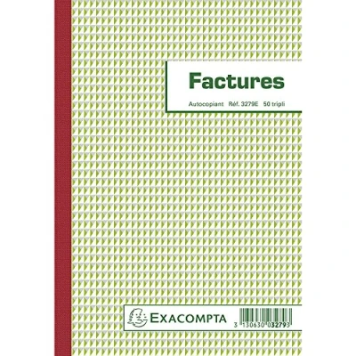 Image de Exacompta Réf. 3279AE 1 Manifold FACTURES avec mention TVA 50 feuillets numérotés et autocopiants en 3 exemplaires (1 original + 2 copies) format 210 x148 mm fabriqué France