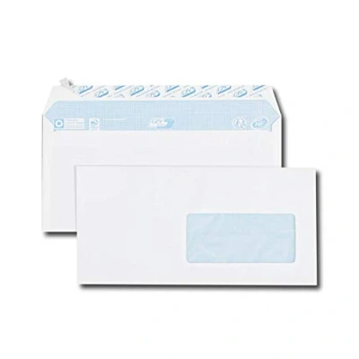 Image de Boîte de 70 enveloppes blanches DL 110x220 80 g/m² fenêtre 45x100 bande protection