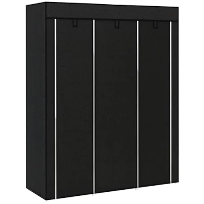 Image de HOMCOM Armoire penderie Multi Rangement 8 étagères, 2 Barres dim. 125L x 43l 162,5H cm Acier Noir Non tissé