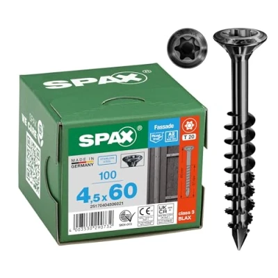 Image de SPAX 25170404506021 Lot de 100 vis façade, 4,5 x 60 mm, filetage partiel, tête fraisée bombée, T STAR plus T20, pointe CUT, en acier inoxydable A2 BLAX