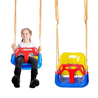 Image de Balançoire pour Bébés, Bébé Enfants 3 en 1, Siege Bebe Balancoire avec Dossier et Ceinture de Sécurité, 6 Mois à Ans, Swing Set Interieur Exterieur (Bleu 1)