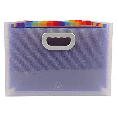 Image de Exacompta Réf. 55198E 1 trieur valisette extensible avec poignées couverture et intérieur en PP 2 porte étiquettes sur la face 24 compartiments dim 33x23,5x25 cm couleur cristal