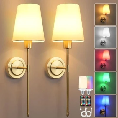 Image de Birnetek Applique Murale Sans Fil, E27 Lampe Fil Rechargeable, Rechargeable avec Télécommande, Led Dimmable pour Couloir Salon Chevet, 2 Pièces