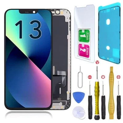 Image de CINQ TEQ Ecran LCD de Remplacement pour iPhone 13 (A2482, A2631, A2634, A2635, A2633) avec Joint d’ecran + Verre trempe et Kit