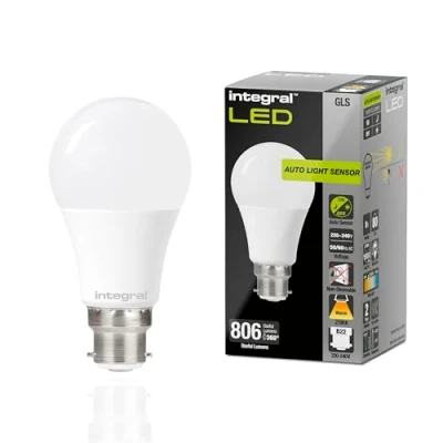 Image de Integral Ampoule LED 2PK GLS B22 non dimmable à double capteur crépusculaire Blanc chaud 2700K, 806lm, 8W (équivalent 60W) Basse consommation et idéale pour l&#039;extérieur
