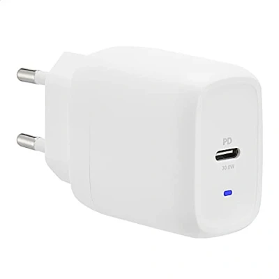 Image de Amazon Basics Chargeur mural à 1 port USB C 30W,GaN,pour tablettes et téléphones portables avec alimentation secteur(sans sulfure de polyphénylène,PPS)pour Apple iPhone 11,Blanc, 4.6 x 2.77 4.4 cm