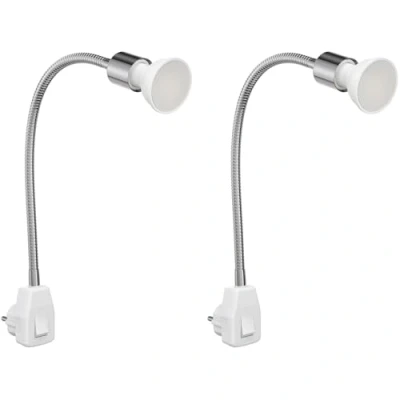 Image de ledscom.de 2 pièces lampe de prise LESCH lecture col cygne, interrupteur, chrome incl. ampoule LED GU10 4,914W 450lm 100 blanc chaud