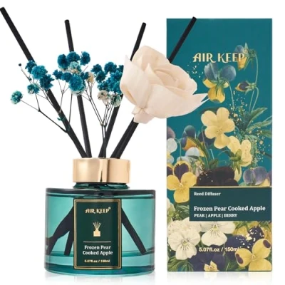 Image de Airkeep Diffuseur de Parfum 150ml, Frozen Pear Cooked Apple Reed Diffuser Set, Rose d Ambiance Maison, Decoration pour Chambre, Salon, Salle Bain, Bureau