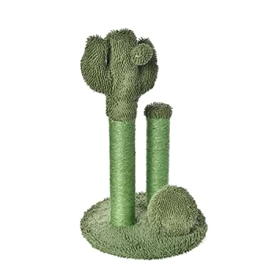 Image de Amazon Basics Triples poteaux griffoirs pour chat en forme de cactus avec balle pendante, grand, 68 centimètres, vert