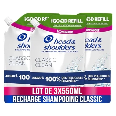 Image de Head &amp; Shoulders Shampooing Antipelliculaire Classic, Recharge 3 x 550 ml, Jusqu’à 100% Des Pellicules Éliminées, Cliniquement Prouvé, Testé Sous Contrôle Dermatologique