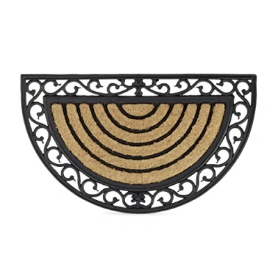 Image de Relaxdays Paillasson fibres de coco 75x45 cm tapis sol antidérapant demi rond rayé motifs résistant aux intempéries, noir/nature