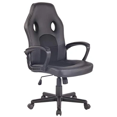 Image de CLP Chaise De Bureau Elbing en Similicuir I Assise Rembourrée A Effet Matelassé Support avec 5 roulettes Etoile, Couleur:Noir/Noir