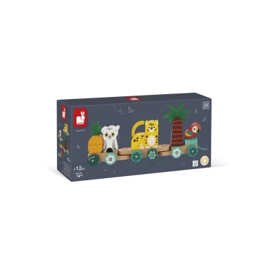 Image de Janod Tropik Pulling Stick Train Tropical Express Jouet en bois pour enfants, Taille: One Size, Multi coloured