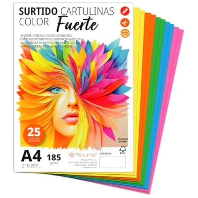 Image de Cartons Colorés A4, Feuilles Colorées A4 pour Loisirs Créatifs, Éducation, Maison, Art ou Bureau, Tons Vifs Ofituria (25 Feuilles, Assortiment Vif)