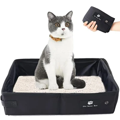 Image de Bac à Litière pour Chat Pliable, de Voyage Portable Chat, Imperméable, Facile Nettoyer Maisons Toilette Domicile et Extérieures Camping, Grande Taille, 45*35cm(Noir)