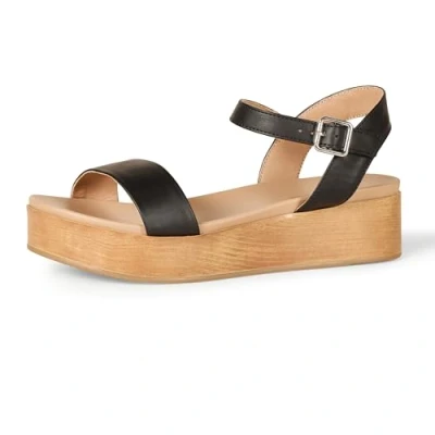 Image de Amazon Essentials Sandales Plates à Deux Lanières Femme, Noir, 39.5 EU