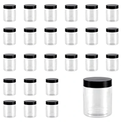 Image de KOHAND 24 Pièces Bocal Plastique Transparent, 250 ml Pot en avec Noir Couvercle, Contenants Alimentaire Cosmétiques pour Épices, Échantillons, Loisirs, Créatifs, Aliments, Collations