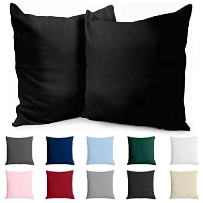 Image de Dreamzie Taie Oreiller 40x40 Coton Renforcé (Set de 2) Noir Tissage serré 57 Fils/cm² 40 x cm Certifié Oeko Tex