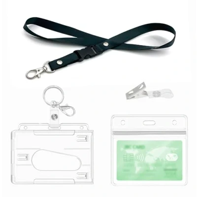Image de Porte Badges avec Cordon, clips, badge transparent dur,pour Cartes de Proximité, Crédit, d&#039;Identité et Cartes, Carte Bus (1 Set Horizontal)