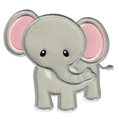 Image de PatchMommy Patch Écusson Brodé Thermocollant en Forme de Elephant Gris/Rose Pièce Brodée à Coudre ou Coller au fer Repasser pour Enfant et Bébé