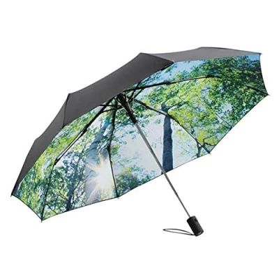 Image de Le Monde du Parapluie, Parapluie Pliant Femme/Homme Noir, Système Ouverture Automatique, Résistant au Vent, Imprimé FORÊT 60 cm