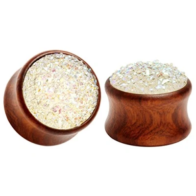 Image de KUBOOZ (1 Paire Red pierre Surface Bouchons D&#039;oreille En Bois Tunnels Jauges Piercings Stretcher