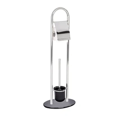 Image de WENKO Combiné WC Atlanta Acier INOX Porte Brosse WC, Inoxydable, 28 x 78.5 20.5 cm, Brillant