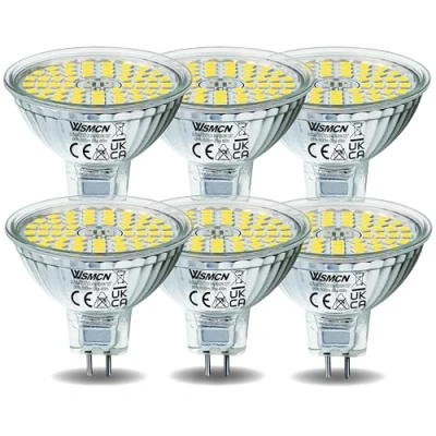 Image de WSMCN Ampoule LED GU5.3 MR16 Blanc Froid 6000 Kelvin 6W Équivalent à 50W Lampe Halogène, Non dimmable AC/DC 12V Ampoules Spot, 485 Lumens Angle de Faisceau 120, Lot 6