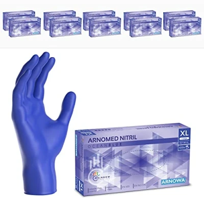 Image de ARNOMED gants jetables bleu océan, nitrile taille XL, gant jetable 1000 pièces (10 boîtes), en non poudrés &amp; sans latex, cuisine, a usage unique S, M, L XL