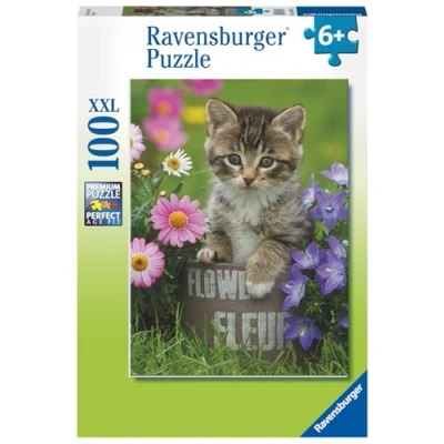 Image de Ravensburger Puzzle Enfant 100 pièces XXL Chaton parmi les fleurs À partir de 6 ans qualité supérieure Carton épais et résistant Animaux 10847