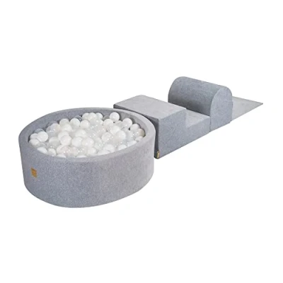 Image de Blocs d&#039;escalade en mousse pour tout petits MeowBaby® Gris clair 3 éléments avec Piscine à Balles 90x30cm