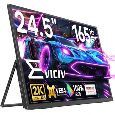 Image de EVICIV Moniteur Portable 24,5 Pouces 2K 165Hz Écran Mobile avec IPS 2560 x 1440, Mini HDMI USB C pour PC Laptop Phone Xbo Switch, Deuxième Compatible VESA
