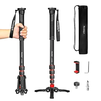 Image de Monopode Caméra Extensible Manbily en Aluminium avec Pieds 170cm Trépied de Voyage Portable &amp; Amovible pour Appareil Photo Reflex DSLR Vidéo Caméscope Canon Sony Nikon 5 Sections Max. 15,5lbs