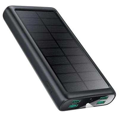 Image de Batterie Externe 26800mAh Power Bank avec 5 Sorties, USB C (in&amp;Out) Portable 15W PD 3A Charge Rapide Chargeur LED Lampe de Poche, IP65 Solaire pour iPhone Samsung etc.