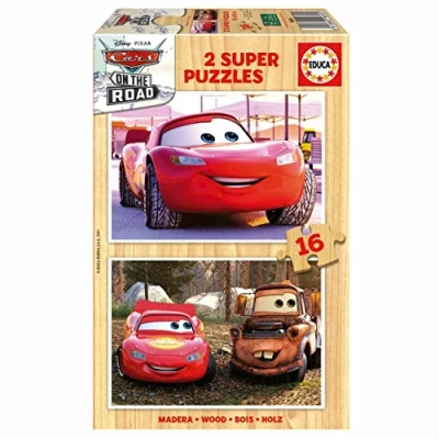 Image de Educa Puzzles Cars Ensemble de 2 en Bois avec 16 pièces chacun. Mesurer Une Fois monté: 26 x 18 cm. Composé Grandes Parfaitement finies. Recommandé +3 Ans (19670)