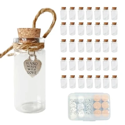 Image de LOYONAL Petite Fiole En Verre, Verre Mariage, 35 Pcs 10ml Bouteille avec Bouchon Liège, Flacon Liege, Mini Bocaux Mariage