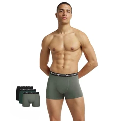 Image de DIM Homme Coton Stretch Respirant Maintien Optimal X3 Caleçon Boxeur, Noir/Vert Chrome/Vert Agave, XL EU