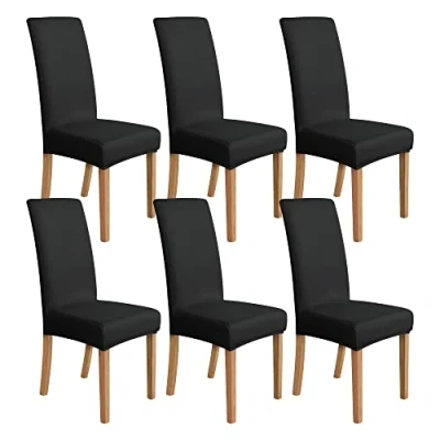 Image de Amazon Basics Lot de 6 Housses extensibles pour chaises salle à manger, noir
