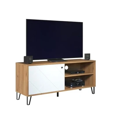 Image de trendteam smart living lowboard Meuble TV Salon Tactile Taille d&#039;assemblage (LxHxP) Couleur blanc 210232007, Chêne Artisanal avec Blanc, Dimensions (L x H P) 123 56 40 cm