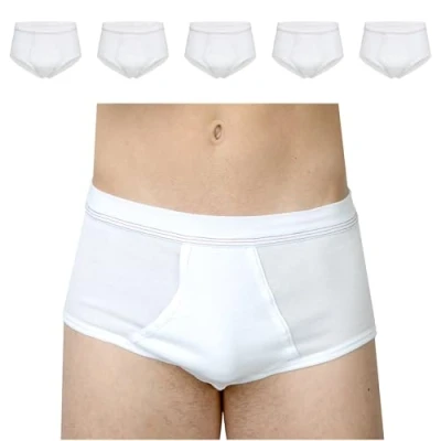 Image de SES Lot de 5 slips à fines côtes pour homme S 4XL En 100 % coton Avec ouverture et taille souple qualité supérieure, Blanc., M