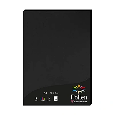Image de Clairefontaine 4298C Étui de 50 Feuilles Format A4 (21x29,7cm) 120g/m² Coloris Noir Papier d&#039;Invitation Evènements et Correspondance Gamme Pollen Premium Lisse