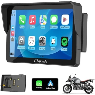 Image de Carpuride W702B Écran de Moto CarPlay avec Support personnalisé pour BMW, sans Fil et Android Auto, écran Tactile étanche 7&quot;, Double Bluetooth, Navigation Siri.