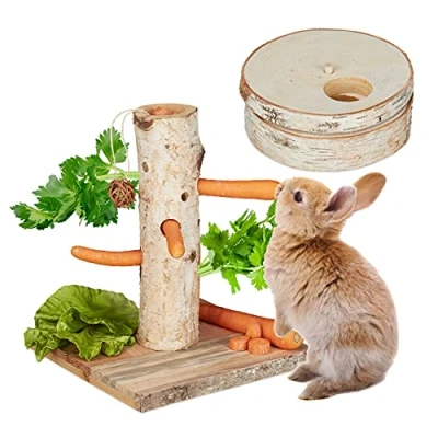 Image de relaxdays Arbre à Lapin avec Jouet, 2 Supports d’Alimentation, Jeu d’Intelligence, Convient au Cochon d’Inde, Nature