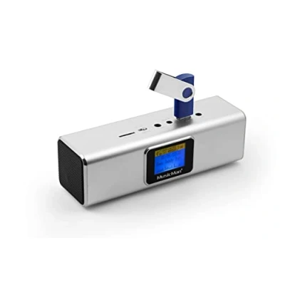 Image de MusicMan Station audio MA/haut parleur stéréo avec batterie intégrée et écran LCD (lecteur MP3, radio, emplacement pour carte micro SD, port USB) Argent
