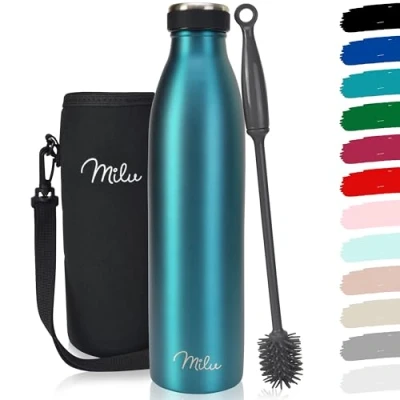 Image de Milu Gourde en acier inoxydable 350 ml 500 ml, 750 1000 1,5 l bouteille isotherme, d&#039;eau isolée, double paroi anti fuite, convient aux acides carboniques (Vert, 750ml)