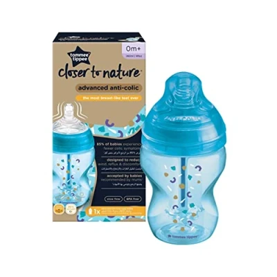 Image de Tommee Tippee Biberons Closer to Nature, Tétine Imitant le Sein Maternel avec Valve Anti Colique, 340 ml, Lot de 2, Be Kind Rose et Bleu